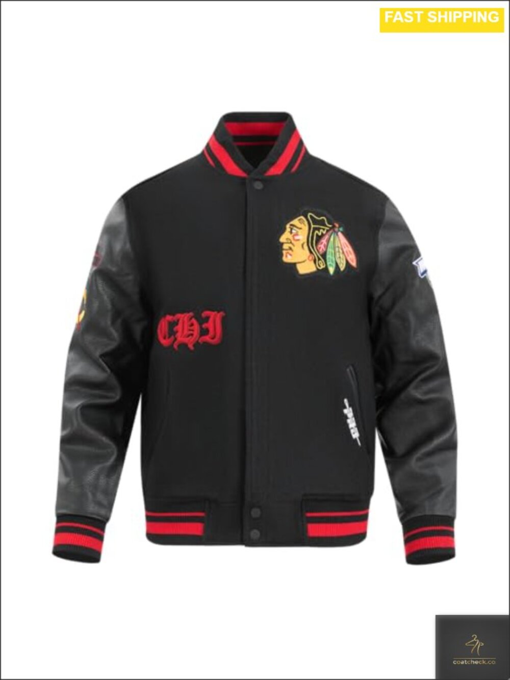 Varsity Jacket Wool Blend Faux Leather Sleeves NHL Old English Style